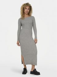 ONLY Sukienka dzianinowa Katia 15324649 Szary Slim Fit. Szare sukienki damskie Only, bez wzorów, z dzianiny, bez ramiączek. Za 99.99 zł.