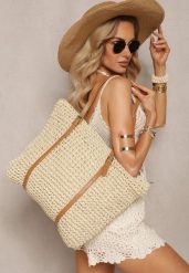 Jasnobeżowa Torebka z Plecionki w Stylu Boho z Ozdobnymi Rączkami Iltanin. Brązowe torebki klasyczne damskie Renee, bez dodatków. Za 89.99 zł.
