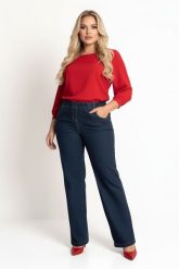 Eleganckie granatowe spodnie Jeangaliny11 o kroju wide leg PLUS SIZE XXL OVERSIZE JESIEŃ. Spodnie materiałowe damskie Moda Size Plus Iwanek, bez wzorów, z bawełny. Za 199.90 zł.