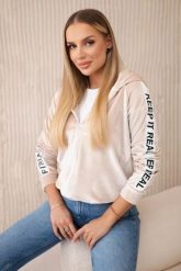 Bluza welurowa z kapturem beżowa. Brązowe bluzy damskie KESI, l, bez wzorów, z gumy, z kapturem. Za 206.59 zł.