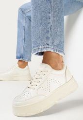 Beżowe Sneakersy na Platformie Agnenia. Brązowe obuwie sportowe damskie Born2be, bez zapięcia. Za 64.99 zł.