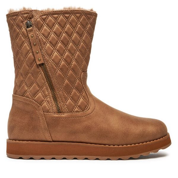 Botki Skechers. Brązowe botki damskie Skechers, bez obcasa, na płaskiej podeszwie, bez zapięcia. Za 259.99 zł.