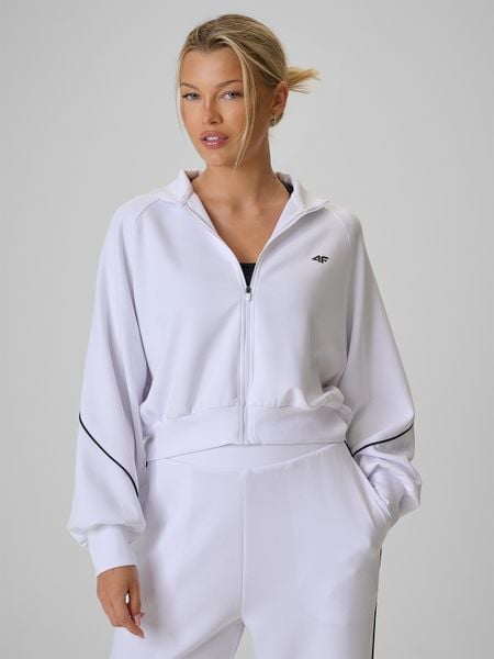 4F Bluza kibica regular bez kaptura damska - biała L. Białe bluzy damskie 4F, l, bez wzorów, z dresówki. W wyprzedaży za 139.99 zł.