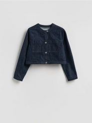 Jeansowa marynarka - granatowy. Niebieskie marynarki i żakiety damskie Reserved, l, bez wzorów, z bawełny. Za 129.99 zł.