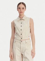 Guess Jeans Kamizelka W6GHZ9 D7961 Écru Slim Fit. Kamizelki damskie Guess Jeans, xxl, z aplikacjami, z bawełny, bez kaptura. Za 349.99 zł.