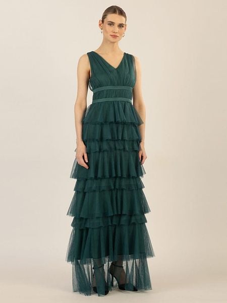 APART Sukienka w kolorze ciemnozielonym rozmiar: 46. Zielone sukienki damskie Apart, bez wzorów, z tiulu, bez ramiączek. Za 306.01 zł.