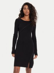 Morgan Sukienka dzianinowa 242-RMRITA Czarny Slim Fit. Czarne sukienki damskie Morgan, bez wzorów, z dzianiny, bez ramiączek. Za 289.99 zł.