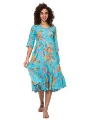 Aller Simplement Sukienka w kolorze turkusowym ze wzorem rozmiar: 38/40. Niebieskie sukienki damskie Aller Simplement, bez wzorów, z bawełny, klasyczne, bez ramiączek. Za 100.75 zł.