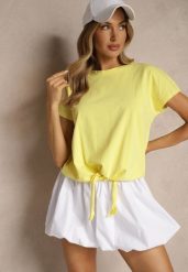 Żółty Bawełniany T-shirt Wiązany u Dołu Sunalina. Żółte t-shirty damskie Renee, l, bez wzorów, z bawełny, bez kołnierzyka. Za 29.99 zł.