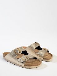 BACKSUN Klapki "Bali" w kolorze złotym rozmiar: 38. Żółte klapki damskie Backsun, bez wzorów, ze skóry, z otwartym noskiem, bez obcasa, bez zapięcia. Za 170.87 zł.