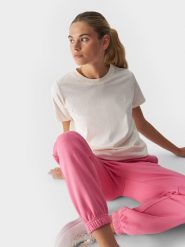 4F T-shirt regular gładki damski - beżowy XXL. Brązowe t-shirty damskie 4F, xs, bez wzorów, z bawełny, bez kołnierzyka. W wyprzedaży za 29.99 zł.