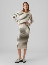 Vero Moda Sukienka dzianinowa Gold 10290663 Écru Slim Fit. Sukienki damskie Vero Moda, bez wzorów, z dzianiny, bez ramiączek. Za 129.99 zł.