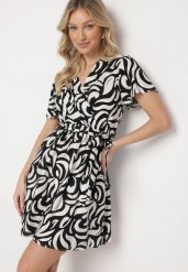Czarna Wiskozowa Sukienka o Rozkloszowanym Kroju z Wiązanym Paskiem Witerta. Czarne sukienki damskie Born2be, bez wzorów, z wiskozy, eleganckie, bez ramiączek. Za 89.99 zł.