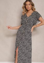 Czarna Rozkloszowana Sukienka z Bawełny z Gumką w Pasie w Drobne Kwiaty Pulinea. Czarne sukienki damskie Renee, bez wzorów, z bawełny, eleganckie, bez ramiączek. W wyprzedaży za 43.99 zł.