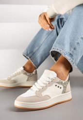 Beżowe Streetwearowe Sneakersy Zdobione Przeszyciami Neonisea. Brązowe obuwie sportowe damskie Renee, z jeansu, bez zapięcia. Za 79.99 zł.