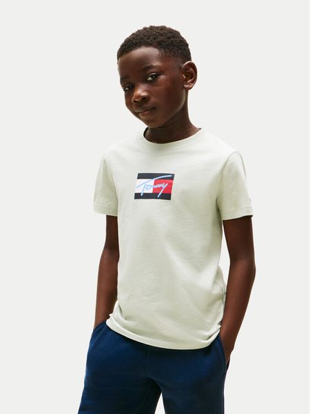 Tommy Hilfiger T-Shirt Script Flag KB0KB09725 Zielony Regular Fit. Zielone t-shirty i koszulki chłopięce Tommy Hilfiger, bez wzorów, z bawełny, bez kołnierzyka, bez ramiączek. Za 89.99 zł.