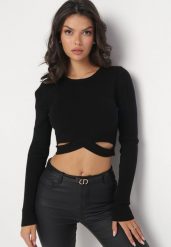 Czarny Dopasowany Sweter z Ozdobnym Krótszym Dołem Jamorsen. Czarne swetry klasyczne damskie Born2be, z jeansu, bez kołnierzyka. Za 139.99 zł.