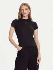 Guess T-Shirt W5BP07 KCGM2 Czarny Slim Fit. Czarne t-shirty damskie Guess, xl, z aplikacjami, z syntetyku, bez kołnierzyka. Za 89.99 zł.