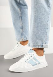 Niebiesko-Białe Tenisówki Ozdobione Paskami Meloti. Niebieskie obuwie sportowe damskie Renee, z jeansu, bez zapięcia, tenisowe. Za 49.99 zł.