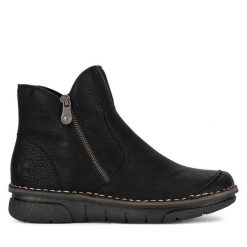 Botki Rieker. Niebieskie botki damskie Rieker, bez obcasa, na koturnie, bez zapięcia. Za 329.99 zł.