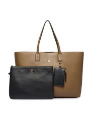 Tommy Hilfiger Torebka Th Icon Tote AW0AW18173 Brązowy. Brązowe shopper bag Tommy Hilfiger, ze skóry, bez dodatków. Za 649.99 zł.