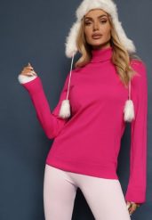 Fuksjowy Klasyczny Golf ze Ściągaczami przy Rękawach Felinia. Czerwone golfy damskie Renee, m, z aplikacjami, z jeansu, bez ramiączek. Za 69.99 zł.