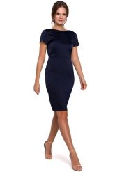 Granatowa Elegancka Sukienka z Dekoltem Typu Woda. Czerwone sukienki damskie MAKEOVER, bez wzorów, z elastanu, eleganckie, bez ramiączek. Za 219.90 zł.