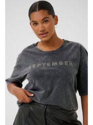 KAFFE curve Koszulka "Serina" w kolorze szarym rozmiar: L. Szare koszulki damskie KAFFE curve, l, bez wzorów, z bawełny, bez kołnierzyka, bez ramiączek. Za 86.99 zł.