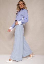 Jasnoniebieskie Szerokie Jeansy z Bawełny High Waist Cohna. Niebieskie jeansy damskie Renee, bez wzorów, z bawełny. Za 99.99 zł.