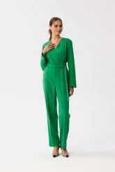 Zielony Kombinezon z Wiązaniem w Talii. Zielone kombinezony damskie MOE, l, bez wzorów, z elastanu, eleganckie, bez kołnierzyka, bez ramiączek. Za 379.90 zł.
