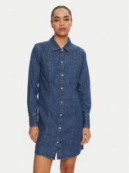Wrangler Sukienka jeansowa 112356498 Niebieski Regular Fit. Niebieskie sukienki damskie Wrangler, bez wzorów, z bawełny, bez ramiączek. Za 234.99 zł.