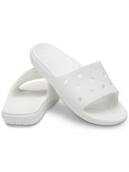 Crocs Klapki "Classic" w kolorze białym rozmiar: 38/39. Białe klapki damskie Crocs, bez wzorów, z otwartym noskiem, bez obcasa, bez zapięcia. Za 87.81 zł.