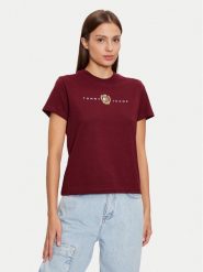 Tommy Jeans T-Shirt Crest Linear DW0DW18795 Bordowy Regular Fit. Czerwone t-shirty damskie Tommy Jeans, xs, bez wzorów, z bawełny, bez kołnierzyka. Za 99.99 zł.