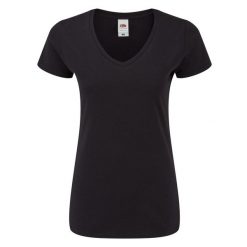Koszulka Damska Iconic 150 Z Dekoltem V. Czarne bluzki damskie Fruit of the Loom, m, bez wzorów, sportowe, bez kołnierzyka, bez ramiączek. Za 40.99 zł.