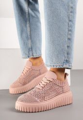 Różowe Ażurowe Sneakersy Vices na Grubej Podeszwie z Tłoczeniem Luminise. Czerwone obuwie sportowe damskie Born2be, na lato, z materiału, bez zapięcia. Za 79.99 zł.
