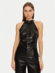 Guess Bluzka W5RH09 WGIK0 Czarny Regular Fit. Czarne bluzki damskie Guess, s, z aplikacjami, z syntetyku, bez kołnierzyka, bez ramiączek. Za 219.99 zł.