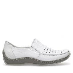 Mokasyny Rieker. Białe mokasyny damskie Rieker, bez obcasa. Za 299.99 zł.
