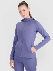 4F Bluza treningowa regular szybkoschnąca damska - niebieska S. Niebieskie bluzy damskie 4F, s, bez wzorów, z dzianiny, z kapturem. W wyprzedaży za 169.99 zł.