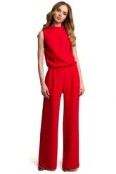 Czerwony Elegancki Kombinezon z Wysokim Kołnierzem. Czerwone kombinezony damskie MOE, l, bez wzorów, z elastanu, eleganckie, bez kołnierzyka, bez ramiączek. Za 306.90 zł.