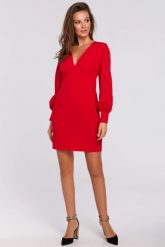 Elegancka sukienka mini z głębokim dekoltem V czerwona. Czerwone sukienki damskie Makover, bez wzorów, z elastanu, eleganckie, bez ramiączek. Za 249.00 zł.