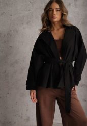 Czarna Kurtka z Bawełny i Wiskozy o Fasonie Krótkiego Trencza Abicara. Czarne kurtki damskie Renee, l, bez wzorów, z bawełny, z kapturem. Za 159.99 zł.