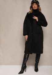 Czarny Jednorzędowy Płaszcz Futerko z Imitacji Zamszu z Kieszeniami Etanielis. Czarne płaszcze damskie Renee, l, bez wzorów, z dzianiny, bez kaptura. Za 239.99 zł.
