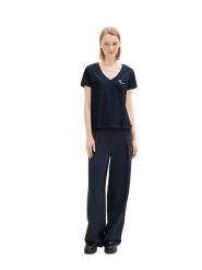 TOM TAILOR Denim Koszulka w kolorze granatowym rozmiar: L. Niebieskie koszulki damskie TOM TAILOR DENIM, l, bez wzorów, z bawełny, bez kołnierzyka, bez ramiączek. Za 56.99 zł.