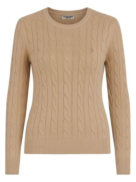 U.S. Polo Assn. Sweter w kolorze beżowym rozmiar: S. Brązowe swetry klasyczne damskie U.S. Polo Assn., s, z bawełny, bez kołnierzyka. Za 144.24 zł.