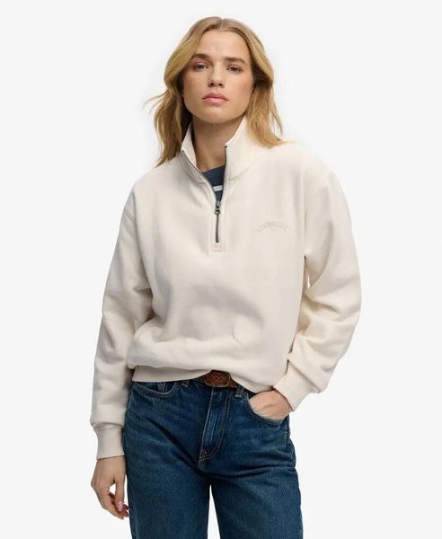 Superdry Essential Logo Half Zip damska bluza loose fit 100% bawełna. Białe bluzy damskie Superdry, bez wzorów, z bawełny, bez kaptura. Za 288.65 zł.