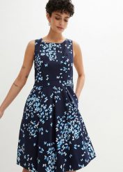 Sukienka z kontrafałdami i kieszeniami. Niebieskie sukienki damskie bonprix, bez wzorów, eleganckie, bez ramiączek. Za 199.99 zł.