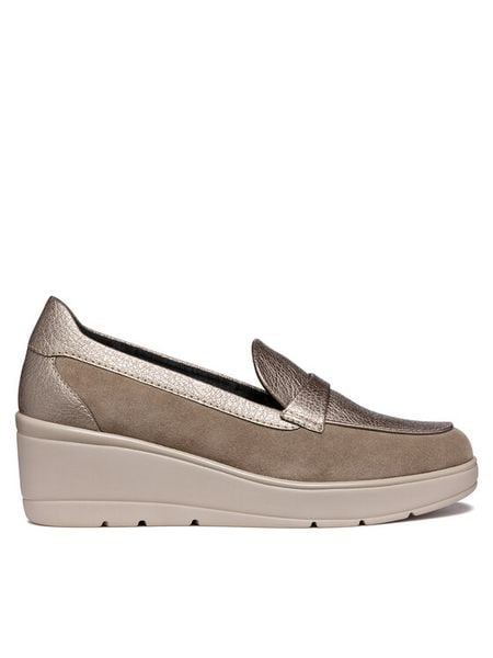 Geox Półbuty D Ilde D46RAB 0222N C6029 Beżowy. Brązowe czółenka damskie Geox, bez wzorów, ze skóry, bez obcasa, na koturnie. Za 279.99 zł.