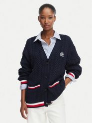 Tommy Jeans Kardigan DW0DW22934 Granatowy Regular Fit. Niebieskie kardigany damskie Tommy Jeans, l, bez wzorów, z bawełny. Za 569.99 zł.