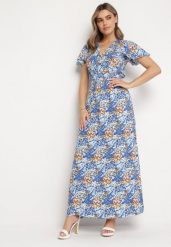 Niebieska Sukienka Maxi z Wiskozy z Gumką w Pasie Ozdobiona Wzorem Nieregularne Kropki Jewellis. Niebieskie sukienki damskie Born2be, bez wzorów, z wiskozy, bez ramiączek. Za 89.99 zł.