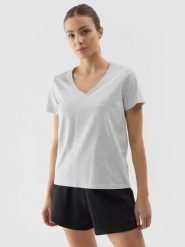 4F T-shirt gładki damski - szary XS. Szare t-shirty damskie 4F, xs, bez wzorów, z bawełny, bez kołnierzyka. W wyprzedaży za 39.99 zł.